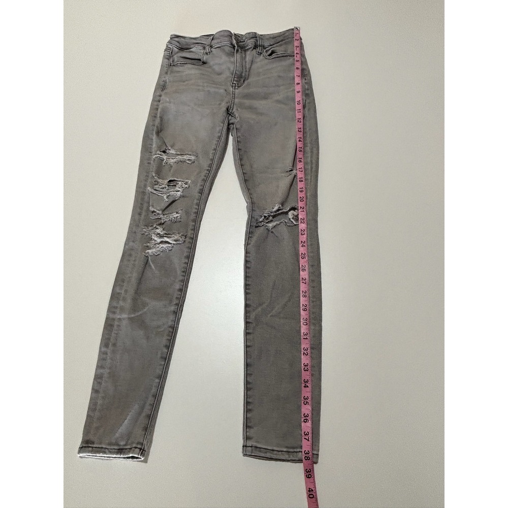 American Eagle Next Level Stretch Skinny Jeans Gray Distressed Ripped Size 6